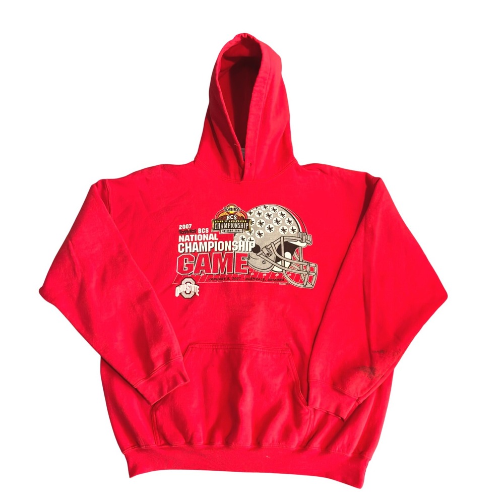 Ohio State Buckeyes 2007 BCS National Championship Hoodie Red XL Gildan Heavy